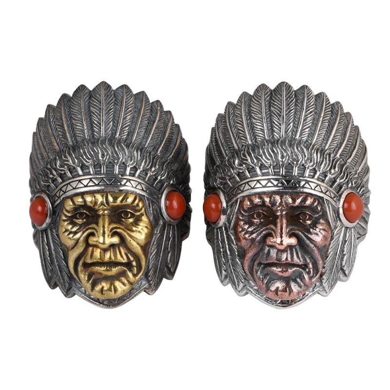 Adjustable Open Ring Men Women Vintage Indian Chief Face Design Punk Boho Statement Jewelry