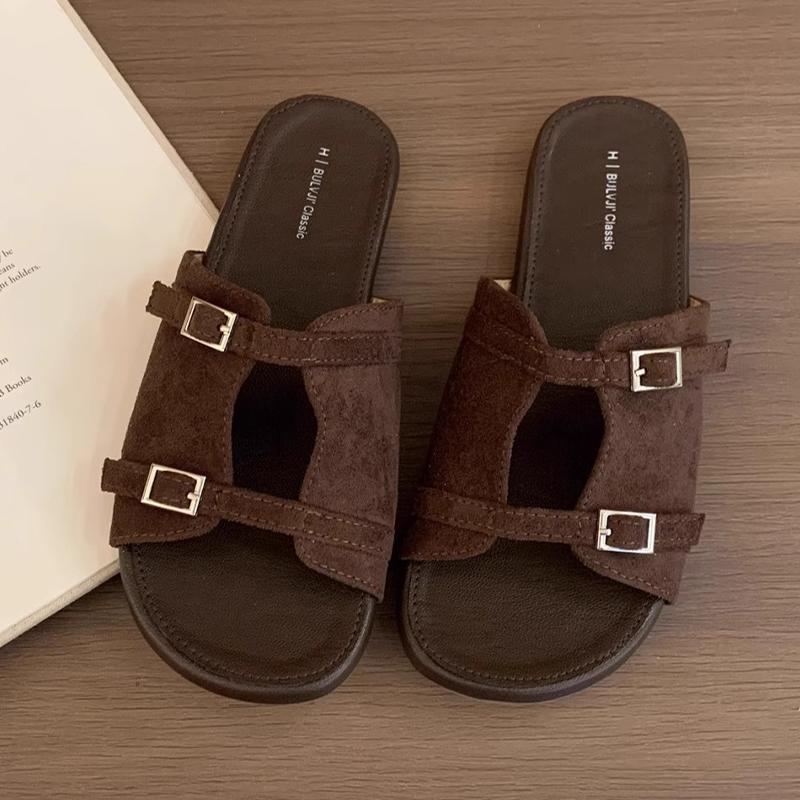 

Модные женские тапочки, балетки, удобная обувь для ходьбы, модные летние женские сандалии для платья 2025, пляжные шлепанцы, повседневные новые сандалии для женщин 39 коричневый