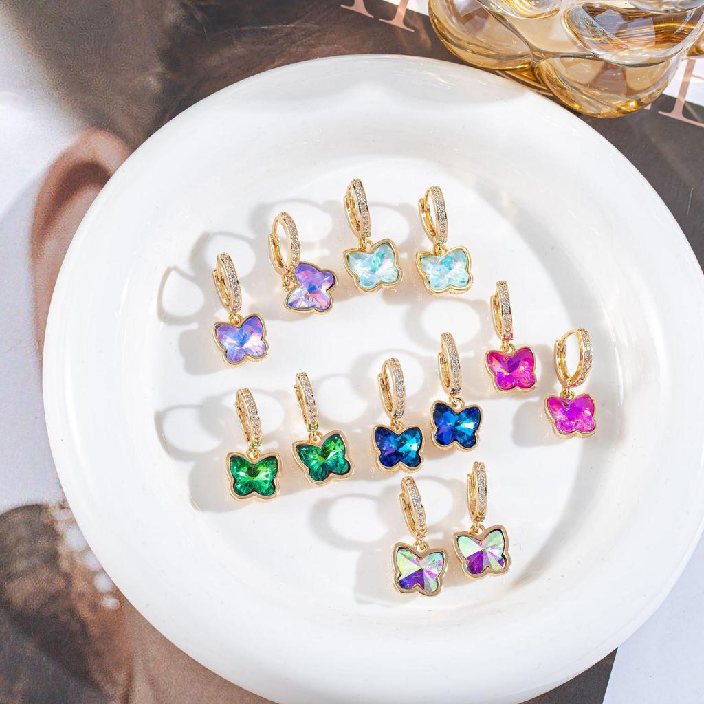Elegant Tourmaline Cubic Zirconia Butterfly Earrings - Light Luxury Studs for Ladies