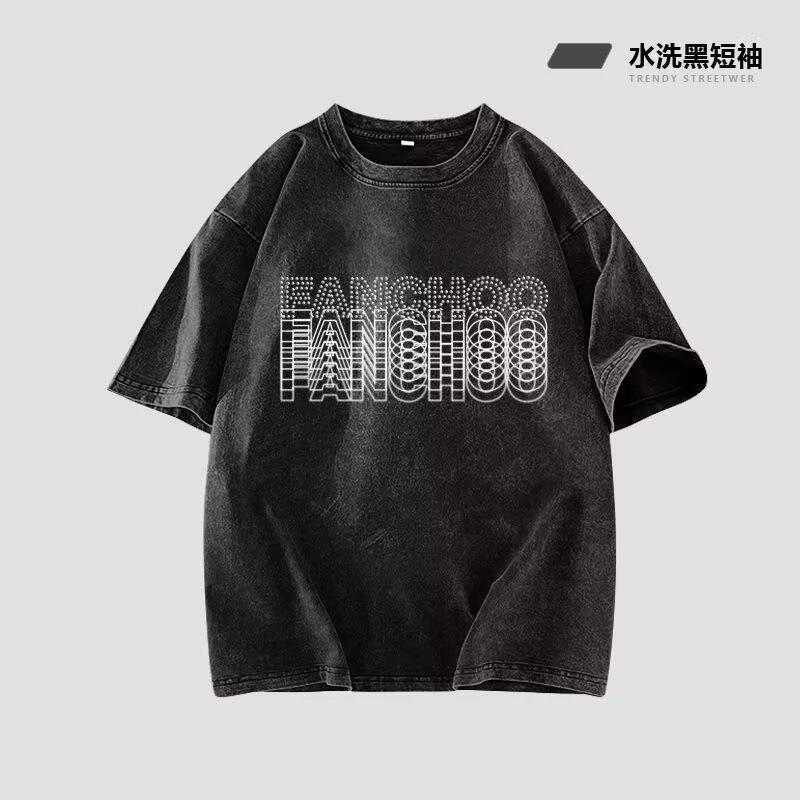 

Летний прохладный стиль, модная тяжелая футболка с коротким рукавом для мужчин, американский стиль, оверсайз, свободный крой, повседневный топ с рукавом до локтя 5XL серый