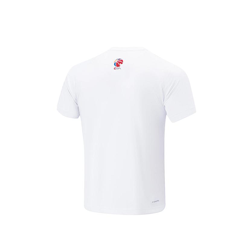 Li Ning CBA Series Chinese Character Letter Logo Round Neck Pullover Short Sleeve Basketball Shirt Men tops White ATST905-2
