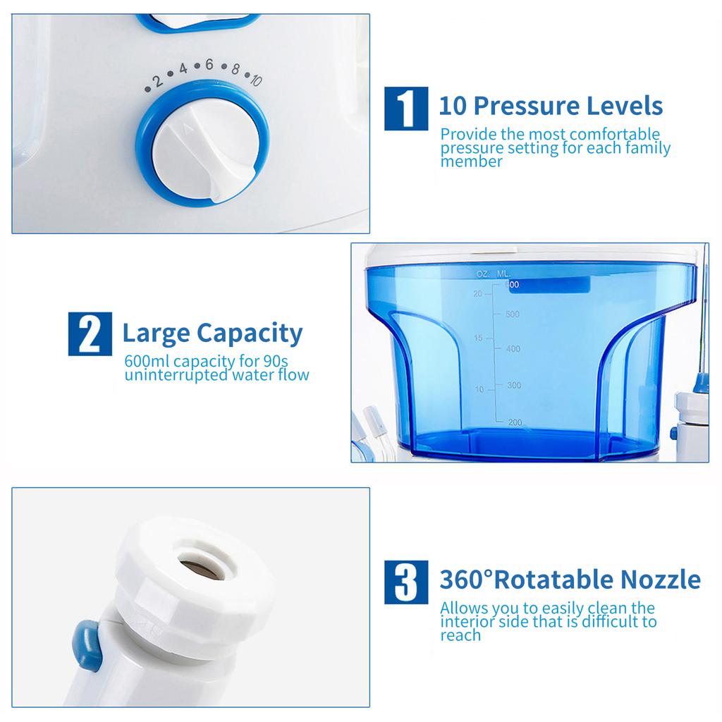 Water Oral Irrigator for Teeth Water Flosser Water Flossing Waterproof Teeth Cleaner 10 Pressure Levels Electric Water Flosser with 600mL Water Tank