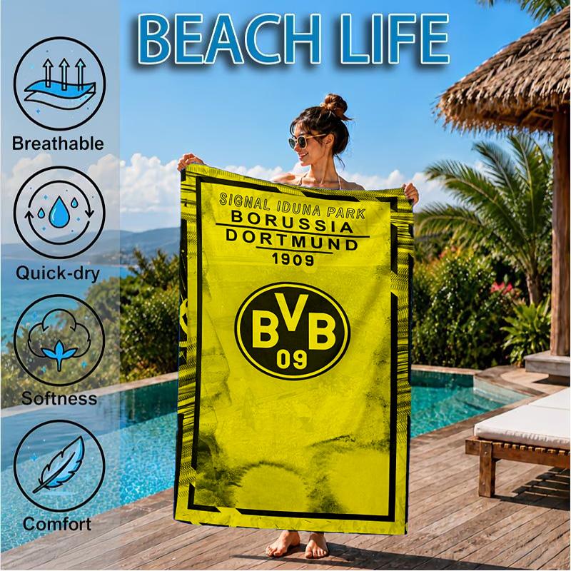 Plážová osuška z mikrovlákna s potiskem designu fotbalového míče BVB, měkká a savá, rychleschnoucí, ideální pro letní cestování, nezbytnost na pláž, k bazénu