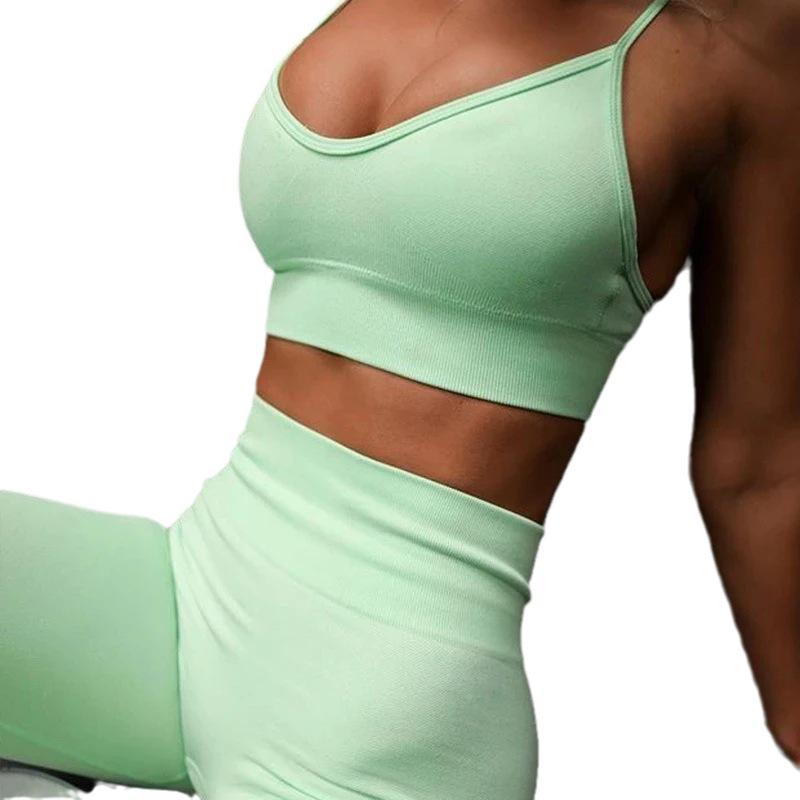 Women's Four-Piece Solid Color Yoga Set: Camisole, Seamless Bra, Shorts, Long Pants, Short-Sleeved Top