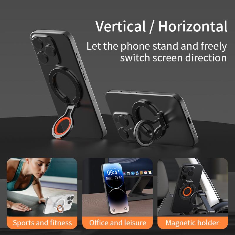 Magsafe Magnetic Phone Finger Ring Holder Rechargeable Adsorbed on Magnetic Sheet 360° Rotating Foldable for iPhone 15 Universal