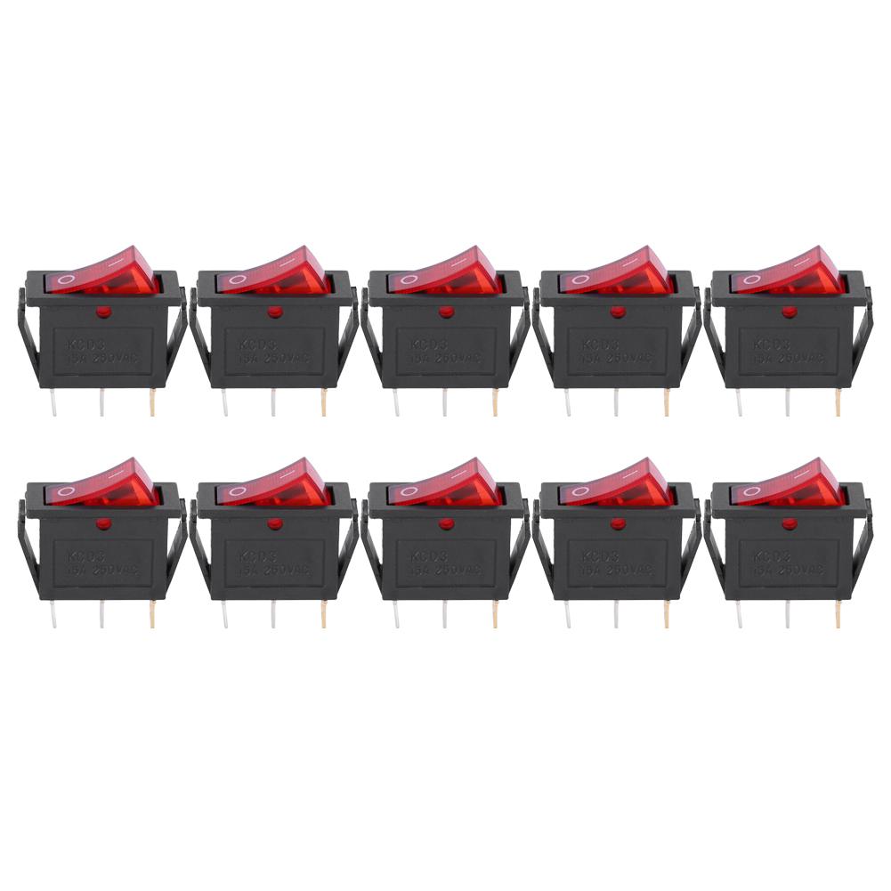 

10PCs 3‑Pin Switch Rocker On Off Red Light 2‑Position KCD3 Household Appliances