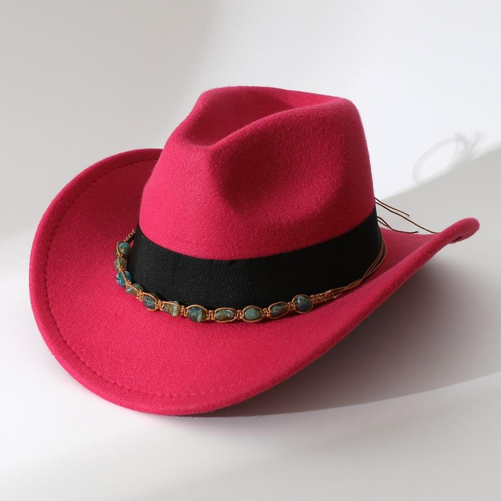 Western cowboy hat woolen ethnic style peach top felt hat men's and women's crimped big eaves jazz hat outdoor play hat