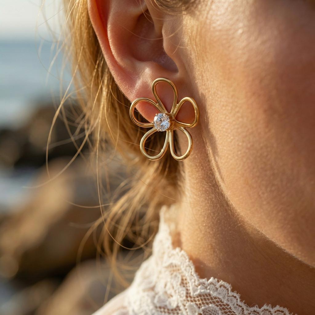1 Pair Minimalist Hollow Flower Stud Earrings,Women's Stainless Steel Flora Earrings,New Trendy Aesthetic Jewelry Hypoallergenic