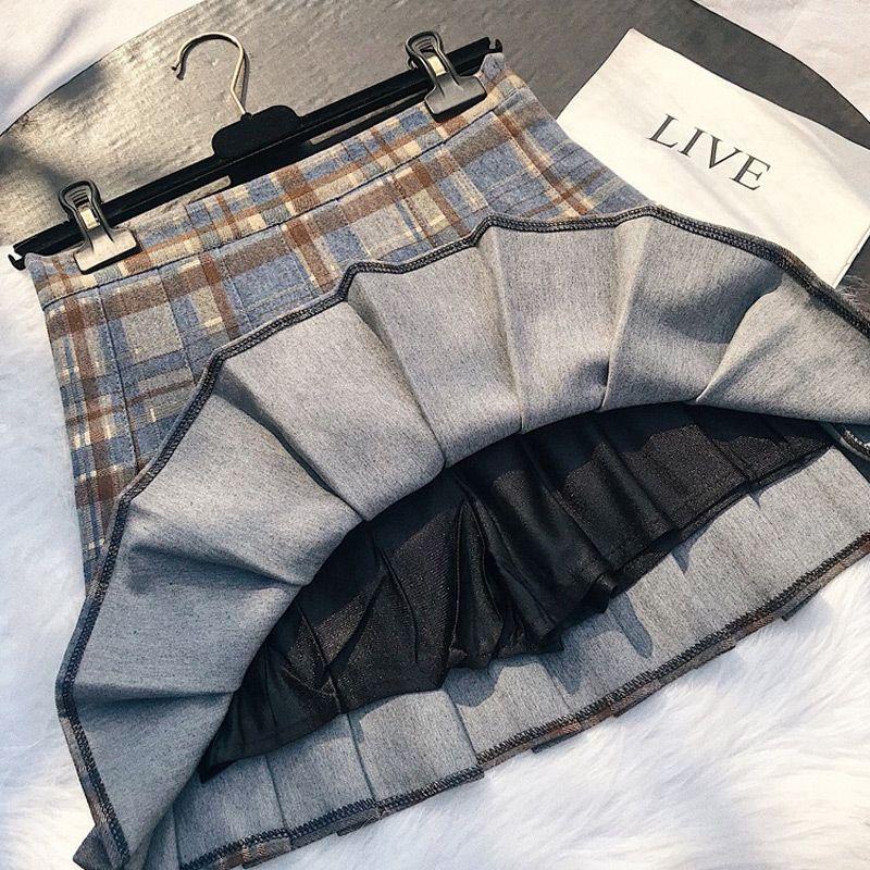 Nowa tweedowa plisowana spódnica w kratę z wysokim stanem, w kształcie litery A, cienka, w dużym rozmiarze, pół ciała