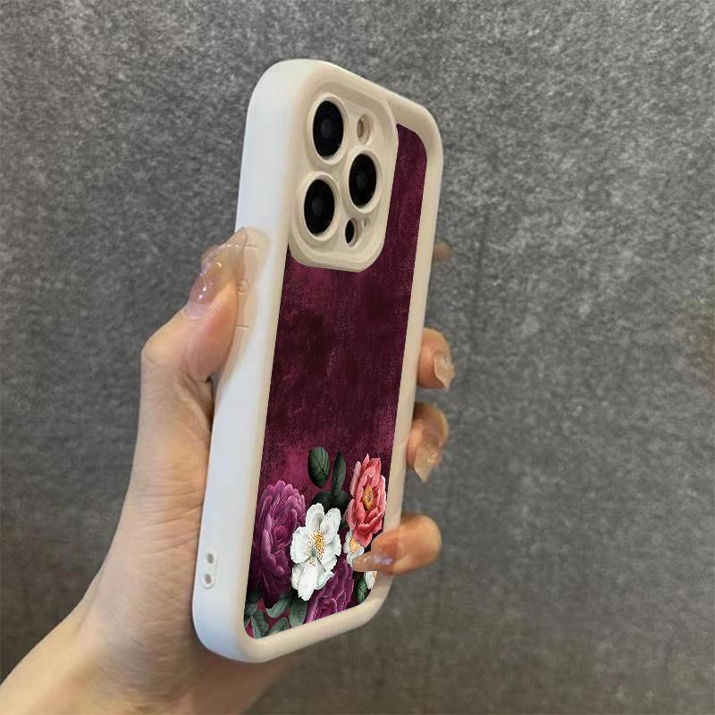 Wine Red Flower Print Silicone Soft Phone Case For Xiaomi Redmi Note 14 13 12 11 Pro Plus 4G 5G 12S 11S Redmi 15C 14C 13 Cover