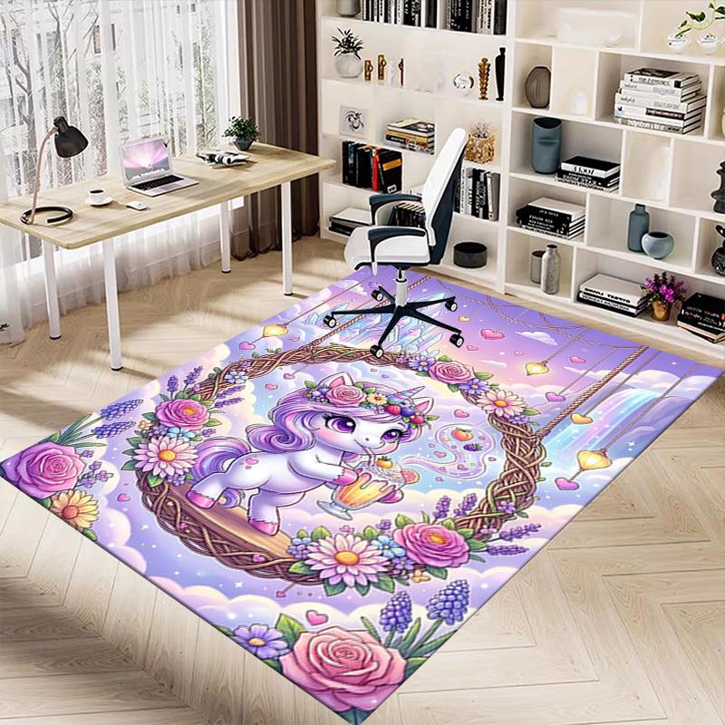 1PC Unicorn Flowers Non-Slip Floor Carpet Compatible for Office&Living Room&Bedroom&Dining room -  Soft & Pattern, Vibrant Colors-H0337