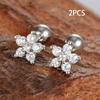 3PCS Fashion Stainless Steel Zircon Flower Stud Earrings Set for Women Double Hole Chain Helix Tragus Cartilage Piercing Jewelry