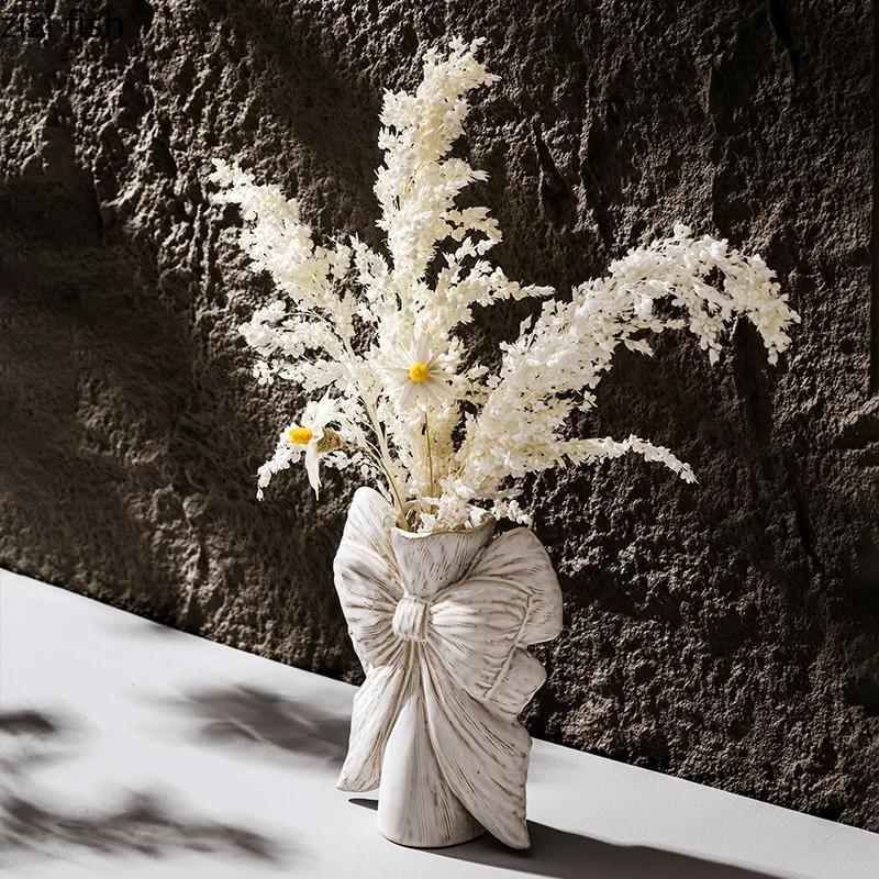Bow Ceramic Vase Hydroponic Vase Dried Flower Flower Arrangement Vase Desktop Decorative Flower Ware Home Decoration Crafts