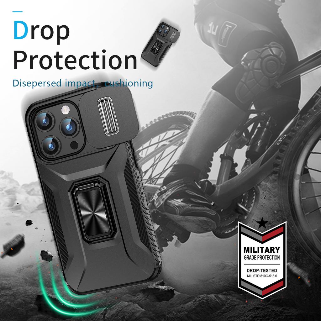 For iPhone 15 Pro Max Case Camshield Kickstand TPU+PC Anti-Slip Phone Cover