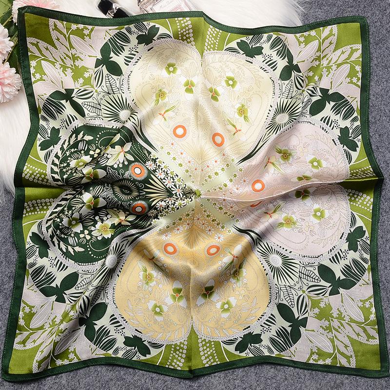 Meier 100% silk scarf - women s spring heart & floral patchwork versatile silk scarf 53*53cm