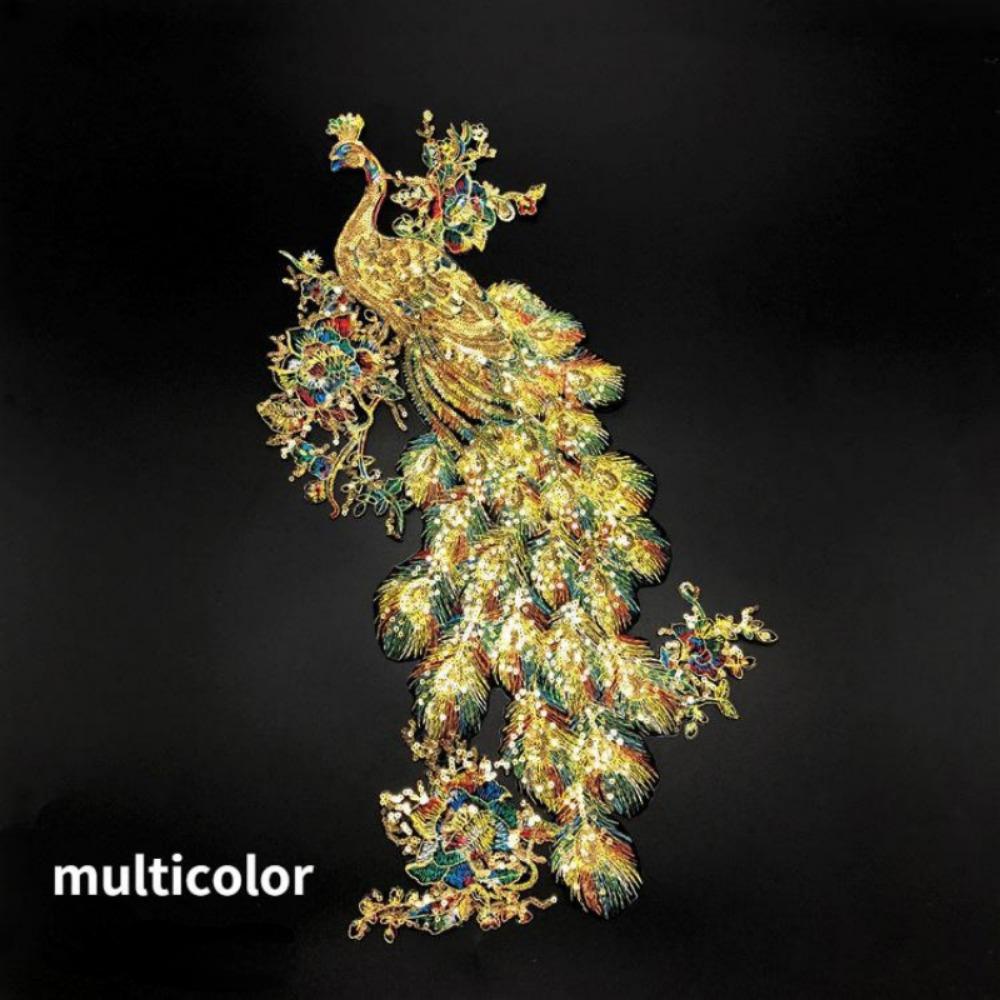 

Sequin Embroidered Peacock Birds Applique Trimming Sewing Patch Wedding Gown Dress DIY Crafts