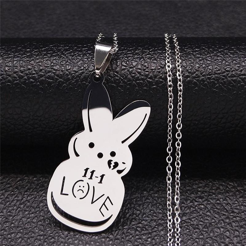 Sad for Love Creative Rabbit Stainless Steel Statement Necklace for Men Women Charm Jewelry