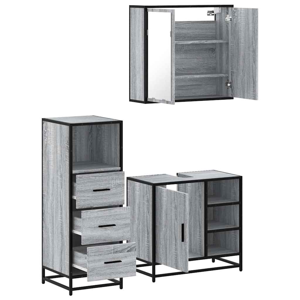 3 Piece Bathroom Furniture Set Grey Sonoma Particleboard