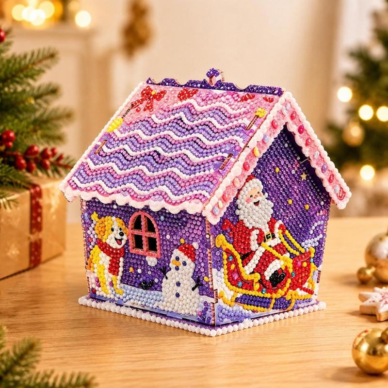 Freestanding Wooden Christmas Art Craft, Multicolored Decorative Project for Creating Pitched-Roof Seasonal Display