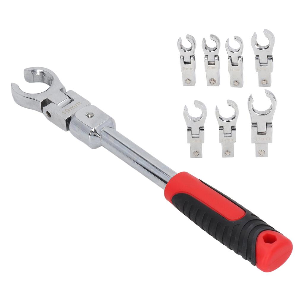 9Pcs Replaceable Wrench Set Flexible Head 180 degrees Rotating Torsion Wrench with Handle
