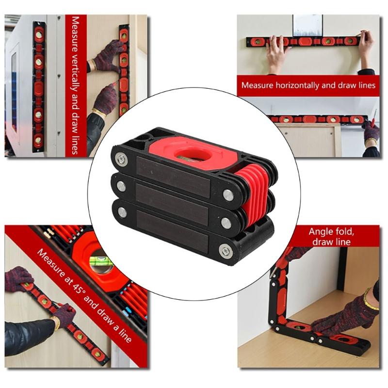 Foldable Levels, 3/4/6 Sections Measuring Folding Magnetic Level with Easy Read Level Bubble 45°/90°/180° Woodworking