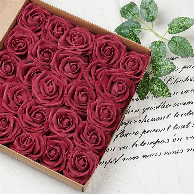 25pcs 8cm PE Foam Artificial Rose Flowers Fake Flower Wedding Decor DIY Scrapbooking Craft Home Decoration