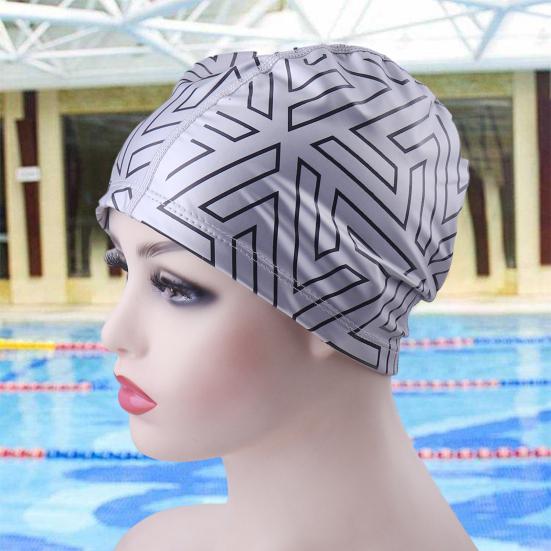 Chapéu de natação unissex confortável com estampa geométrica e acabamento retrátil, proteção auricular para adultos, chapéu de piscina, acessórios de natação