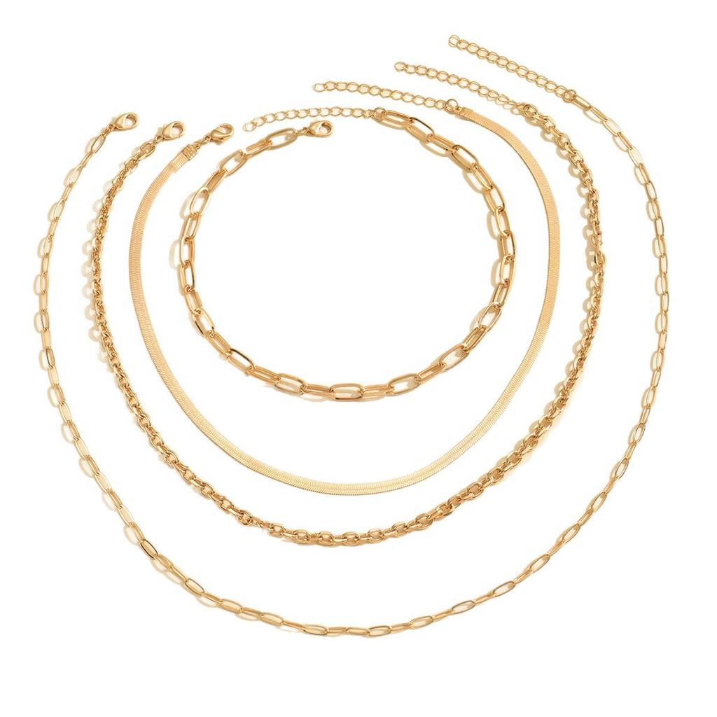 European-American Minimalist Snake Chain Necklace Set: 4-Piece Versatile Layered Design for Women