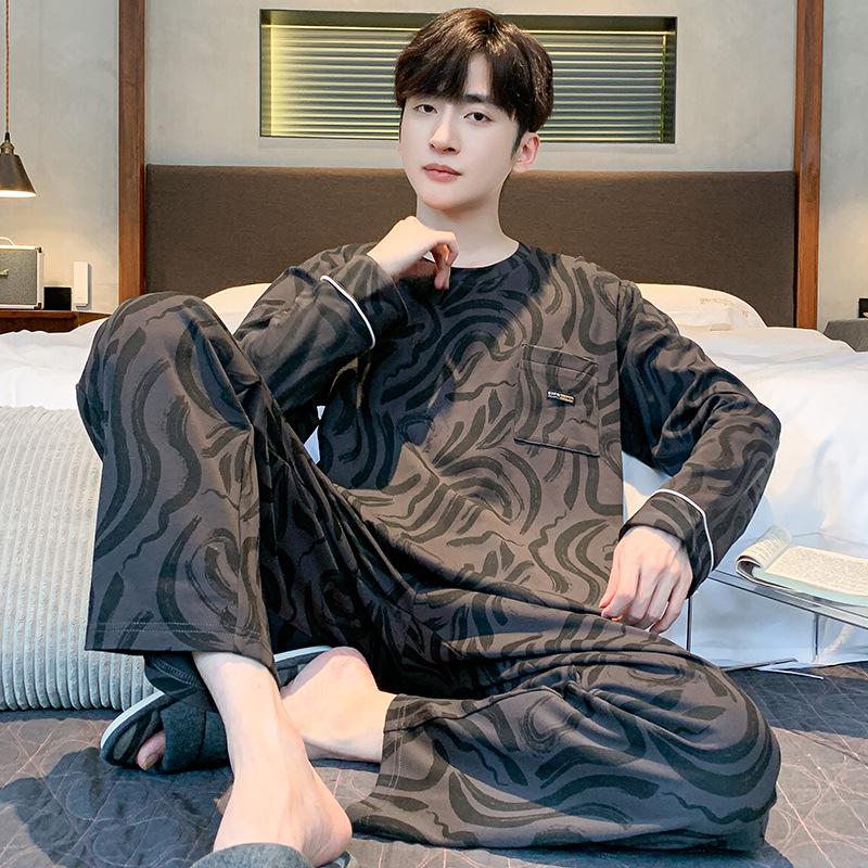 

Мужской двухсторонний хлопковый полосатый пижамный комплект: С длинным рукавом, больших размеров, для осени/зимы. Идеально для занятий спортом или повседневной домашней одежды. XL (170-175CM, 125-145kg)