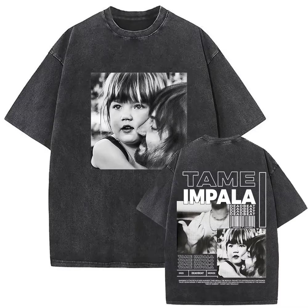 Tame Impala Deadbeat Tour Vintage Washed Tshirt Mens Hip Hop Oversized Short Sleeve T Shirts Casual ONeck Cotton T Shirts