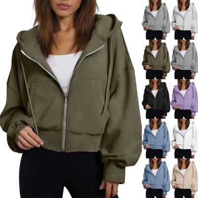 Women's Fashion Winter Long Sleeve Hooded Zipper Solid Color Loose Hooded Jacket