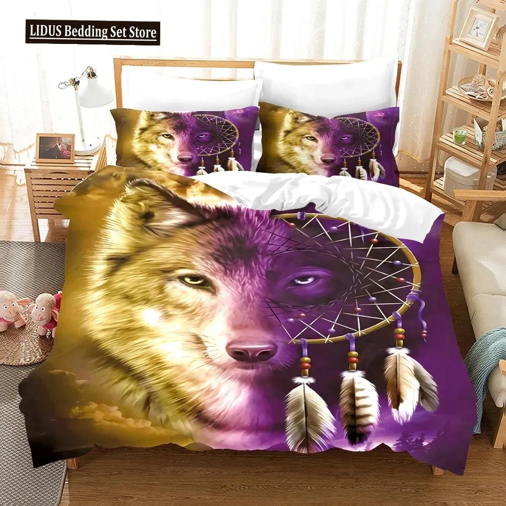 Comforter 3D Wolf Print Wild Animals Bedding Set Luxury Modern Gift Wolf Bedding Set Comforter Full King Size 3Pcs