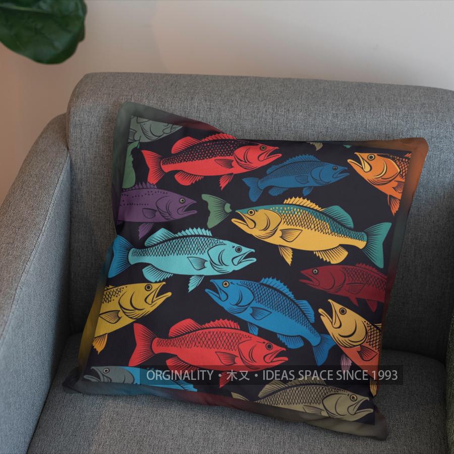 2D Buntes Fischmuster Digitaldruck Kissenbezug Muster Kissenbezug Geeignet für Sofa Schlafzimmer Auto Kissenbezug