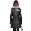 Fur collar removable leather jacket women's leather medium and long imitation fox fur collar plus cotton grass jacket women's thin black