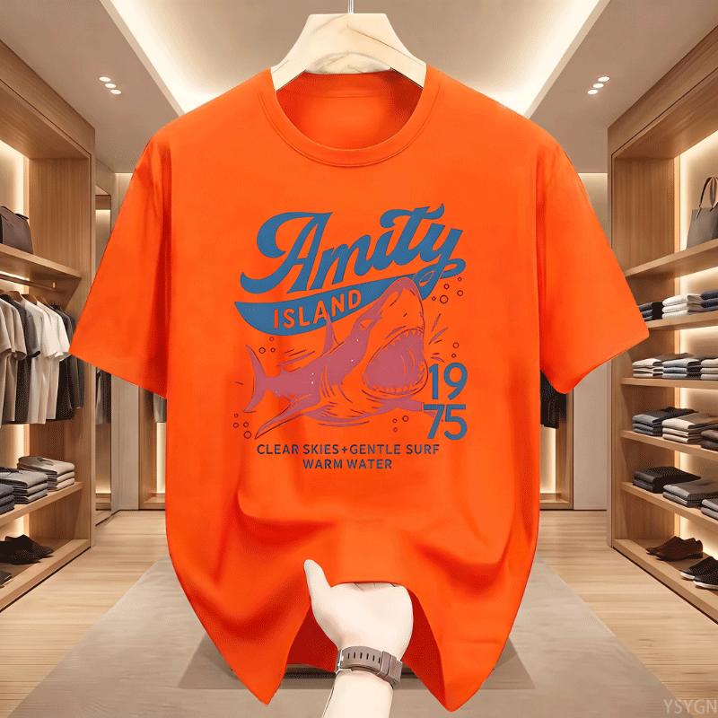 Unisex S Short Sleeve T Shirt Amity Island 1975 Shark Vintage Movie Graphic Print Crew Neck Tee Summer Casual Tops Male Soft Shirt