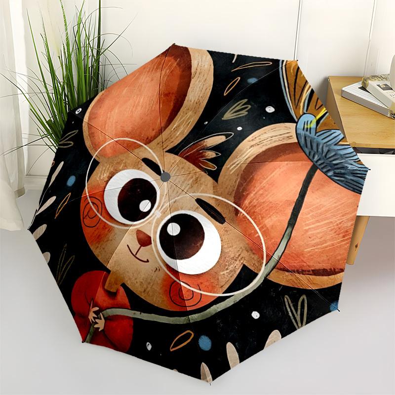 1pc Cartoon Rat Fashionable Automatic Opening/Closing Folding Umbrella with 8 Bones, Windproof Portable, Daily Use095