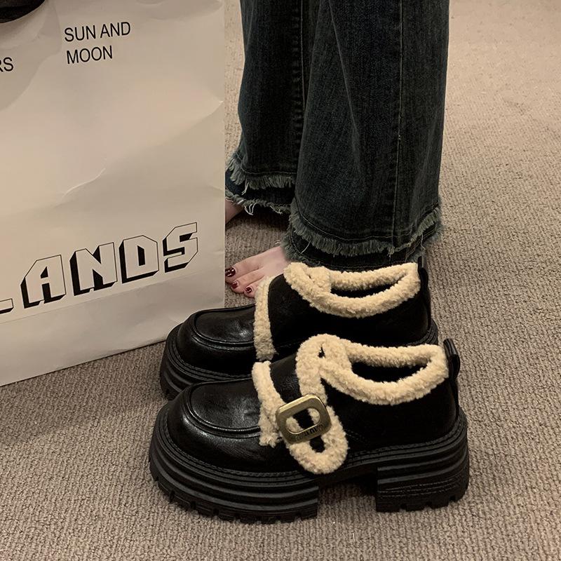 

Бархатные лоферы в британском стиле, хлопковая обувь для женщин, новинка осени и зимы 2025 года, на толстой подошве, на толстом каблуке, ретро, пушистые туфли Мэри Джейн, маленькие кожаные туфли 40 чёрный