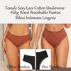 Women‘s Cotton Fabric Panties Sexy Lace Trim High Waist Underwear Solid Color Breathable Bikini Briefs Female Sexy Lingerie New