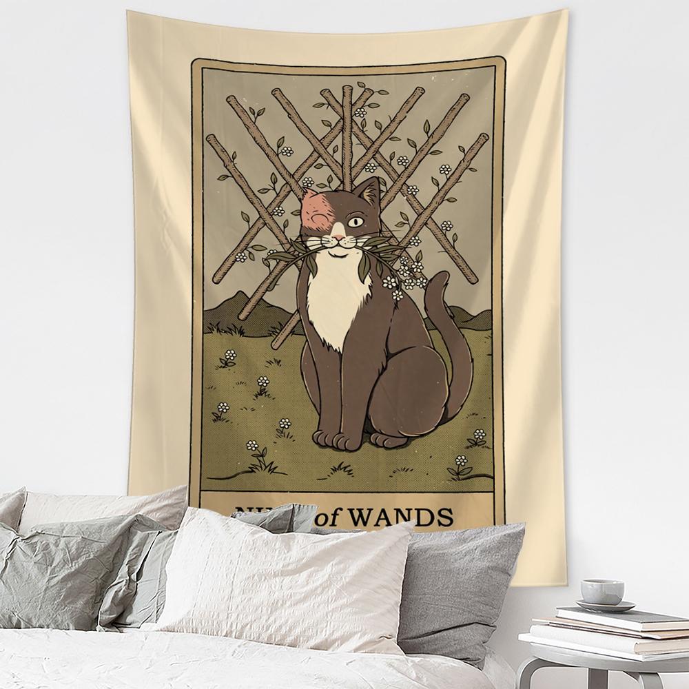 Cat Coven Tapestry Printed Witchcraft Hippie Tapiz Wall Hanging Bohemia Mandala Art Aesthetic Room Decor