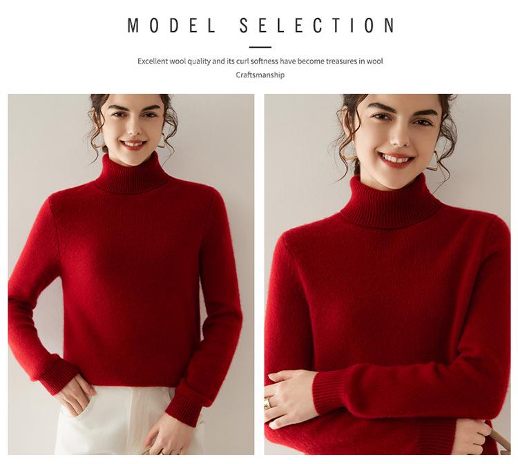 2024 Autumn/Winter Women's High Neck Cashmere Knit Sweater: Warm, Thick Base Layer with Long Sleeves