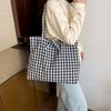 Ins Korean Internet Celebrity Blogger Retro Cotton and Linen Plaid Shoulder Bag Versatile Lace-up Canvas Bag Student Tote Bag Women