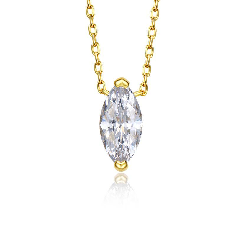 Lulu Tong 2022 Marquise Cut Diamond Necklace for Women In 925 Silver - Elegant Clavicle Chain with Single Diamond.