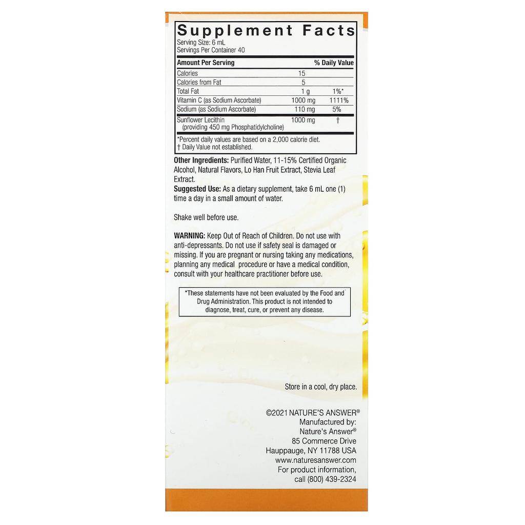 Nature's Answer Epiifytoomes, Liposomal Vitamin C -1000, 240Ml(8Oz)