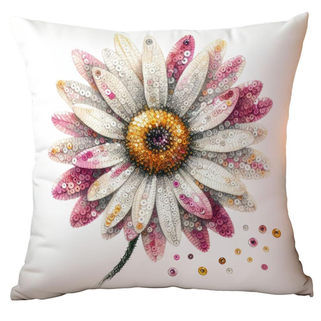 New Glitter Daisy Printed Pillowcase Light Luxury Floral Home Living Room Sofa Cushion Pillowcase