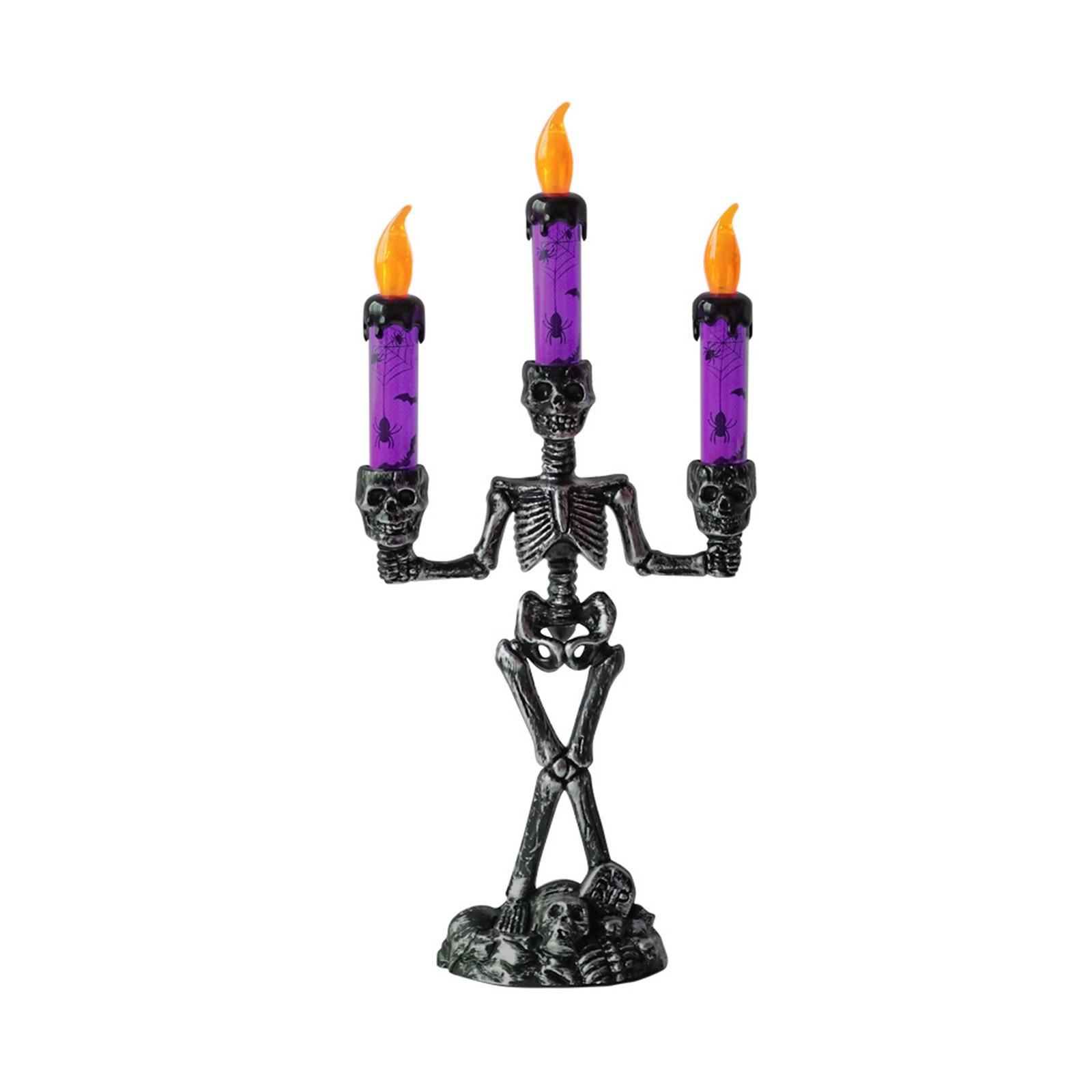 

Skeleton Candelabra Halloween Decoration Spooky Tabletop Centerpiece with Three Candle Holders for Party Home Indoor Outdoor Use