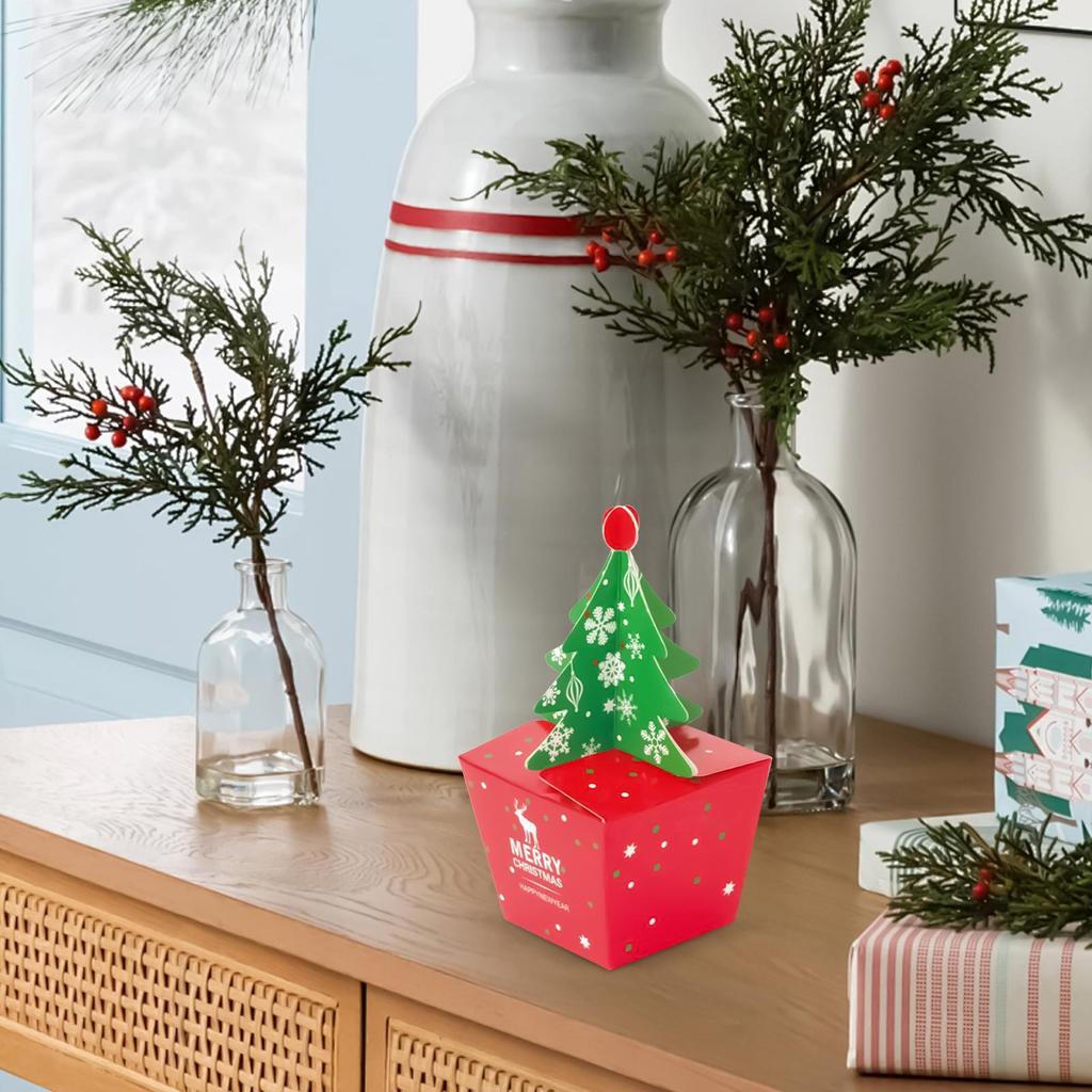 Christmas Boxes 10-Piece Christmas Tree Candy Box 3D Bag Basket Decoration For Valentine's Family Birthday Holiday Easter Snack
