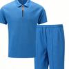 Mens Casual Polo Shirt Shorts Set Summer Breathable