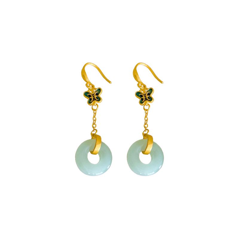 Elegant Hanfu Geometric Butterfly Jade Earrings for Women