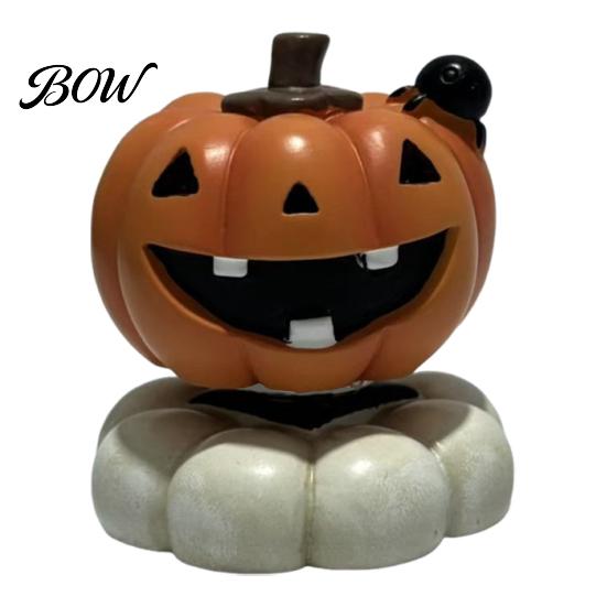 Spooky Tabletop Accents Halloween Figurine, Small Resin Rotating Ghost Skull Pumpkin Gravestone Office Desk Decor Statue, Collectible Ornament