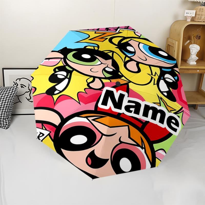 Personalized Name The Powerpuff Girls Print Umbrella - Automatic Open/Close, Eight-Rib Durable Frame, Automatic Folding Umbrella